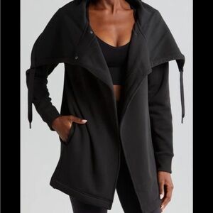 NWT Zella All Day Asymmetrical Black Cozy Wrap Fleece Jacket